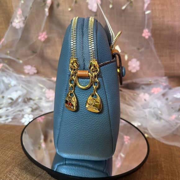 NWT Vegan Blue/English Tan Mini Faux Leather Crossbody. So soft. - Picture 3 of 6